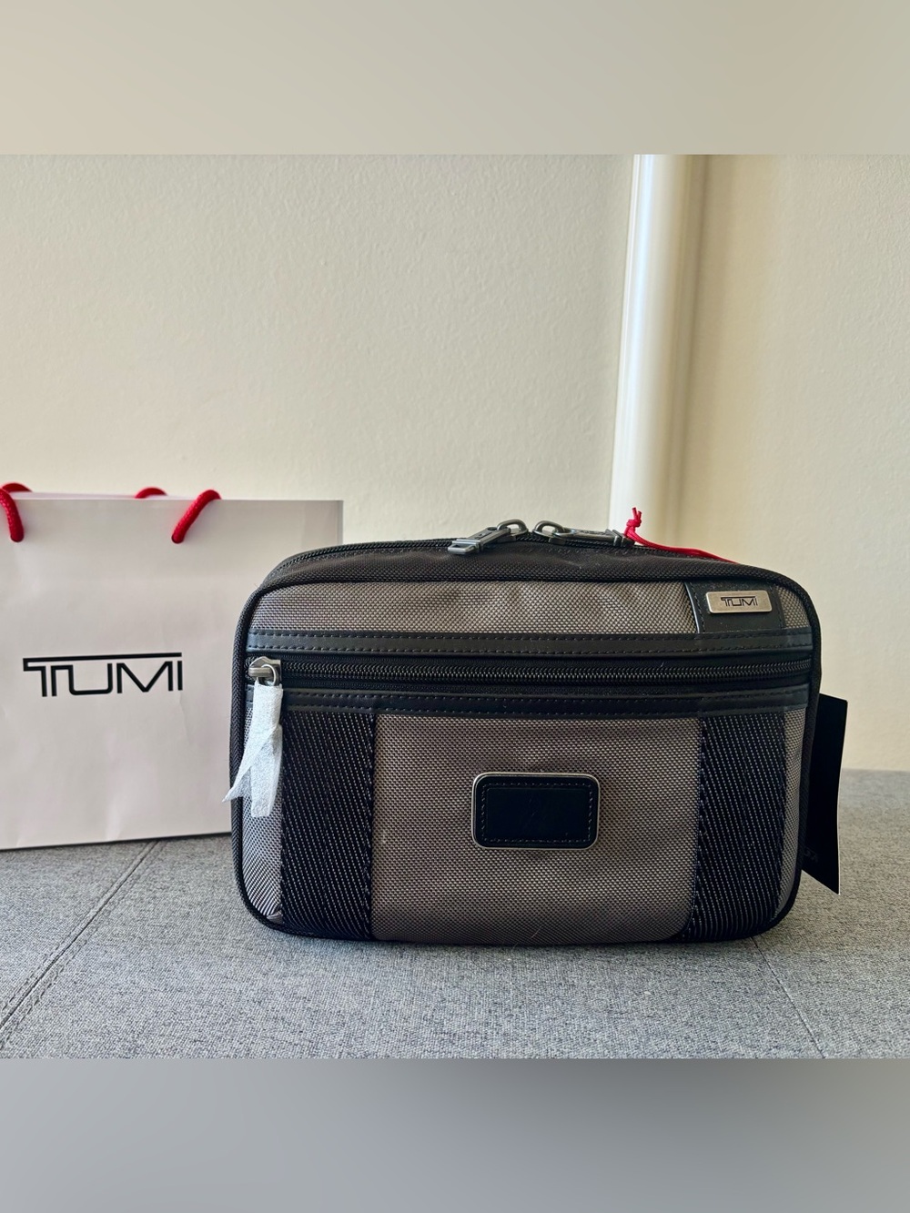 Tumi Taupe and Black Toiletry Kit